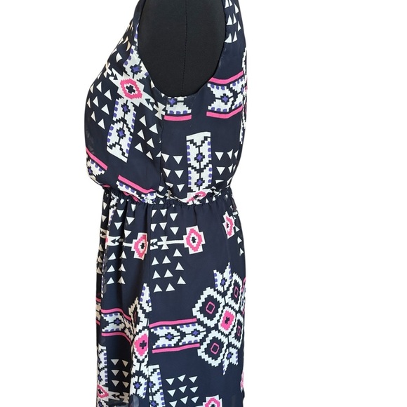 BeBop Sleeveless Aztec Print Mini Dress Navy Blue Lined Women’s Medium - Picture 4 of 12